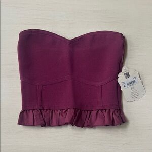 Altar'd State Plum Strapless Ruffle Hem Crop Top